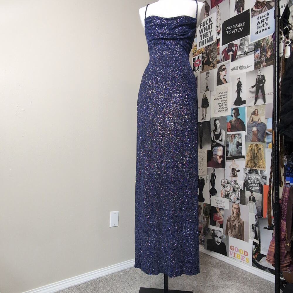 Glittery Cowl Neck Maxi Vintage Y2k Dress